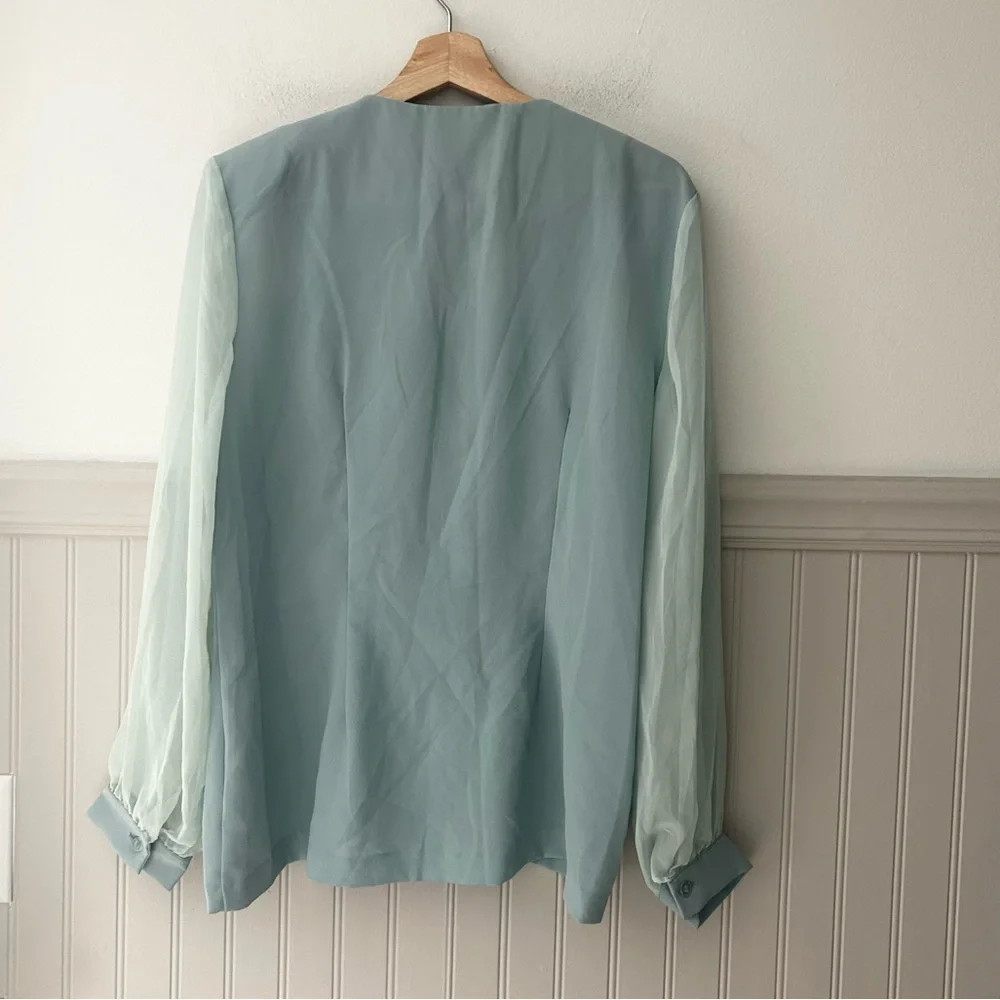 Vintage Caryel Light Blue Seafoam Blouse and Matching Skirt Set